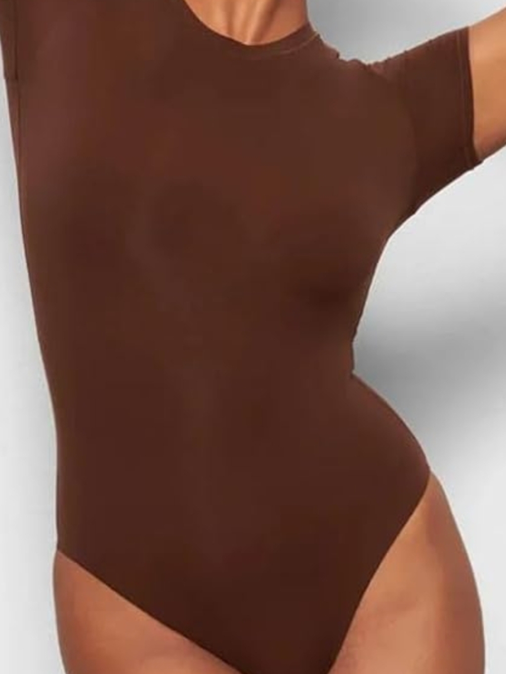 Seamless Brown Short Sleeve Shapewear Bodysuit